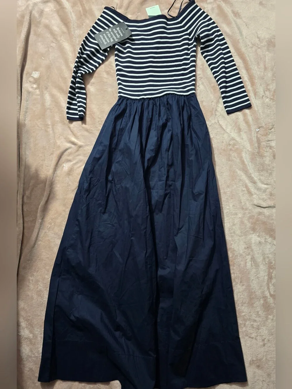Tuckernuck Clea Dress in a navy and white striped mixed-media design Size Small - Picture 8 of 8